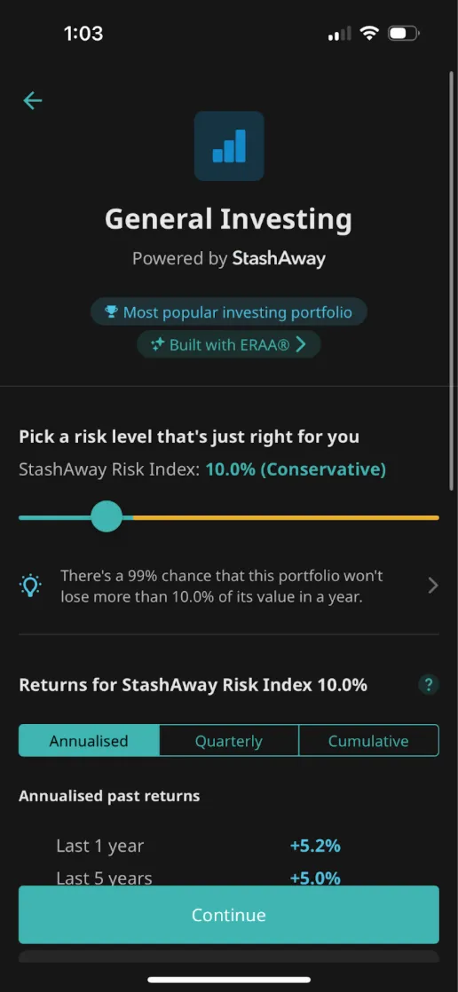 A risk level for StashAway's general investing