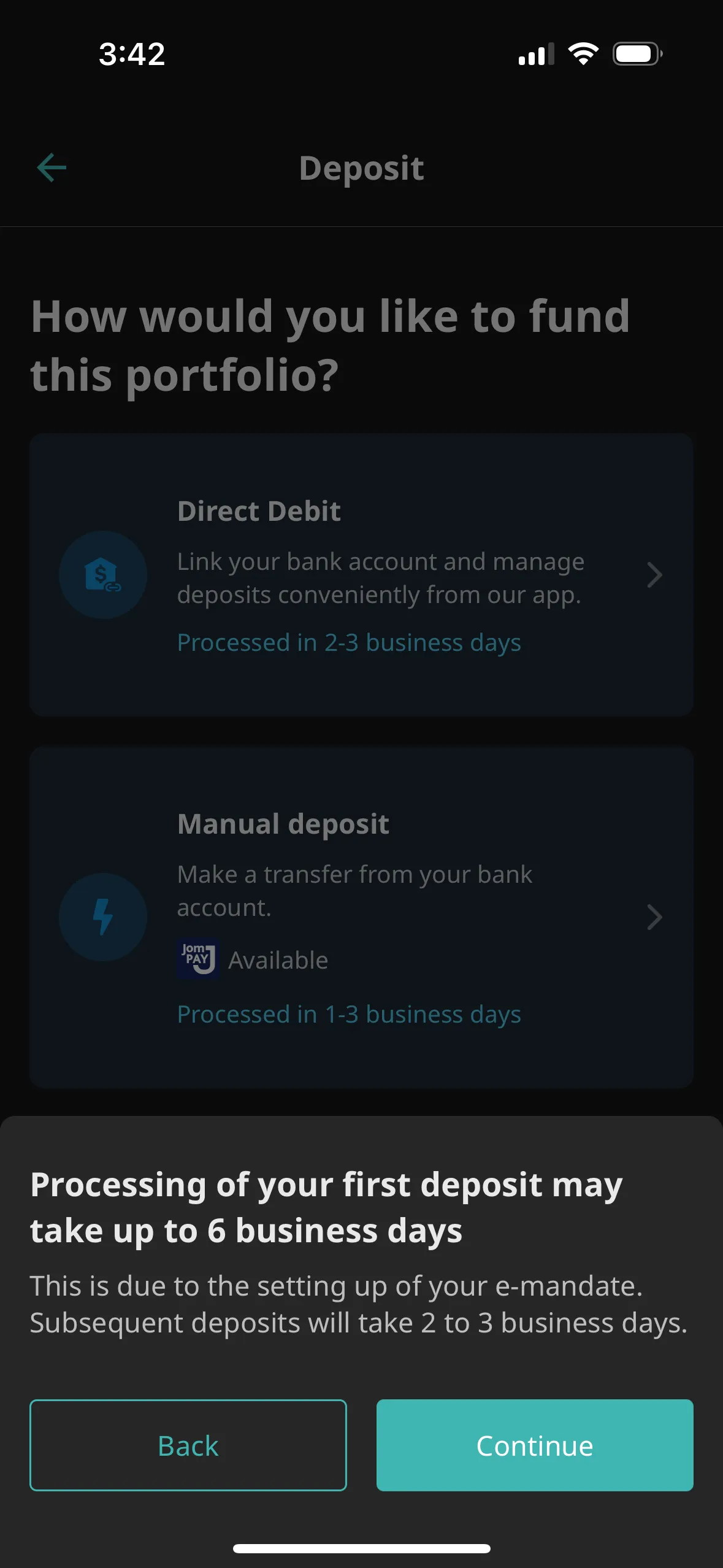 A note that processing might take up to 6 days