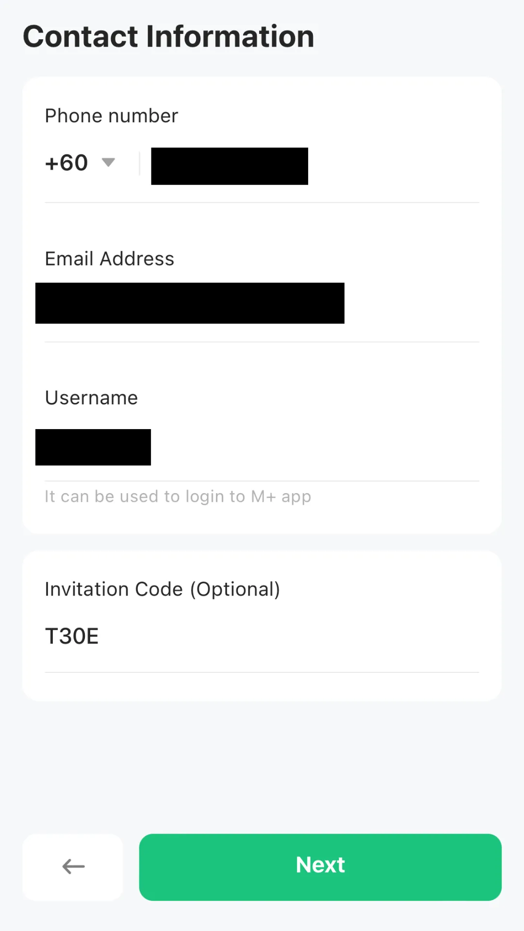 M+ Global Account Opening Contact Information
