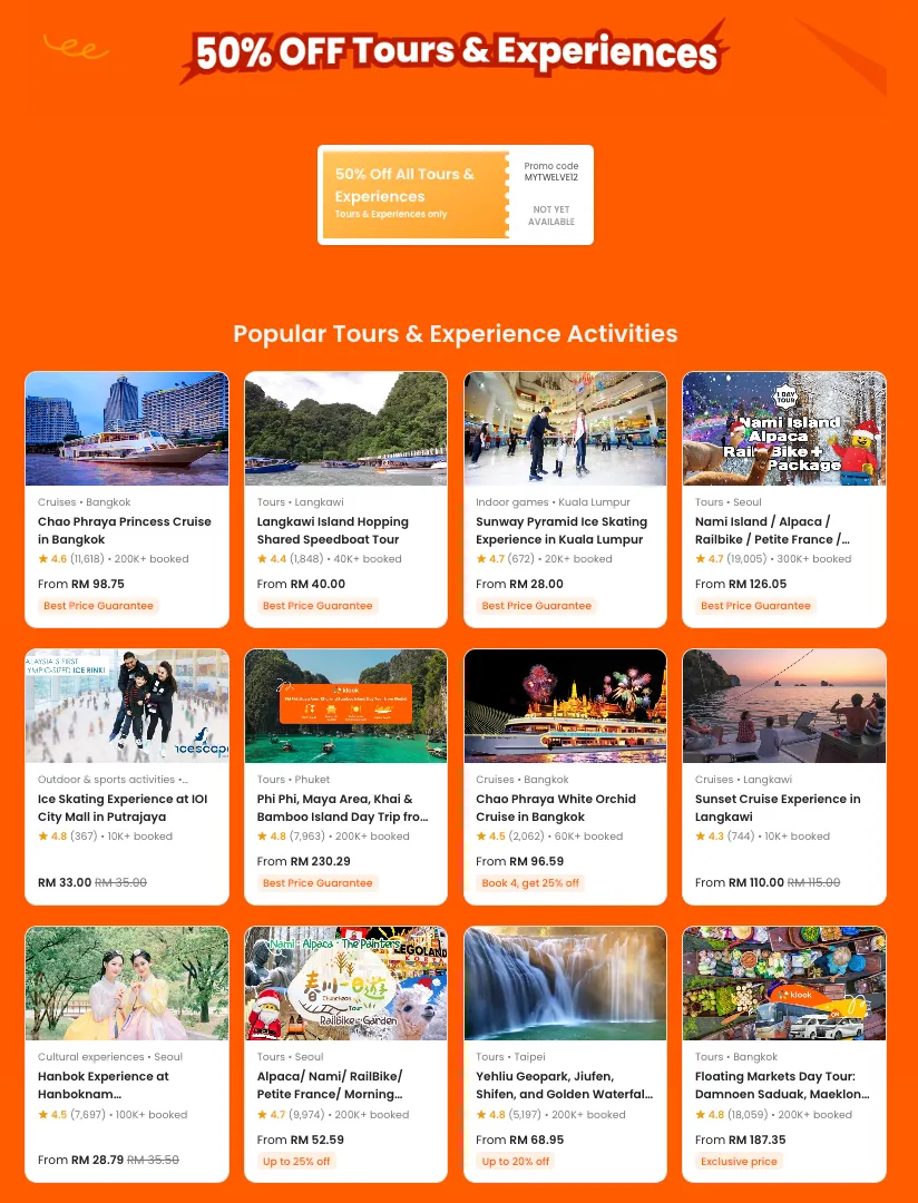 Klook 12.12 promotion sale 2023 tours and experiences